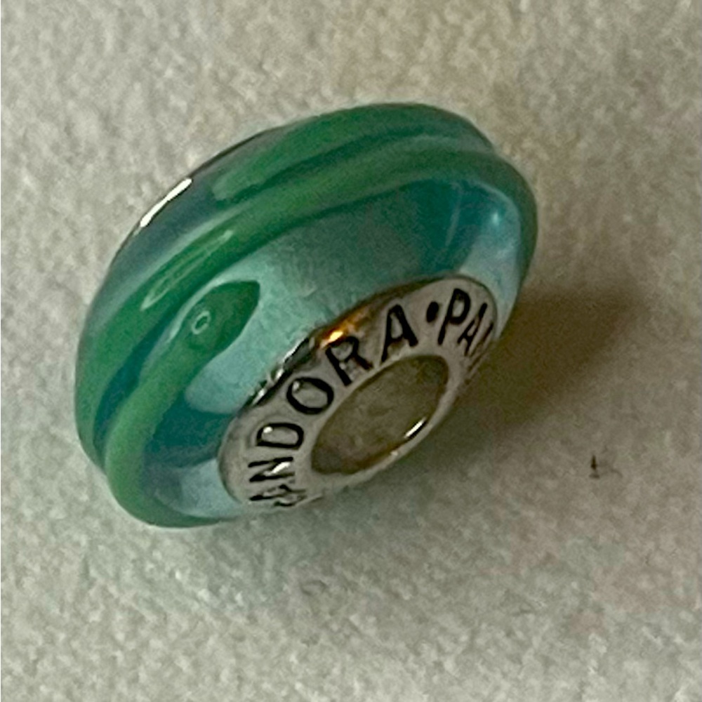 Blue & green swirl Murano Pandora glass charm